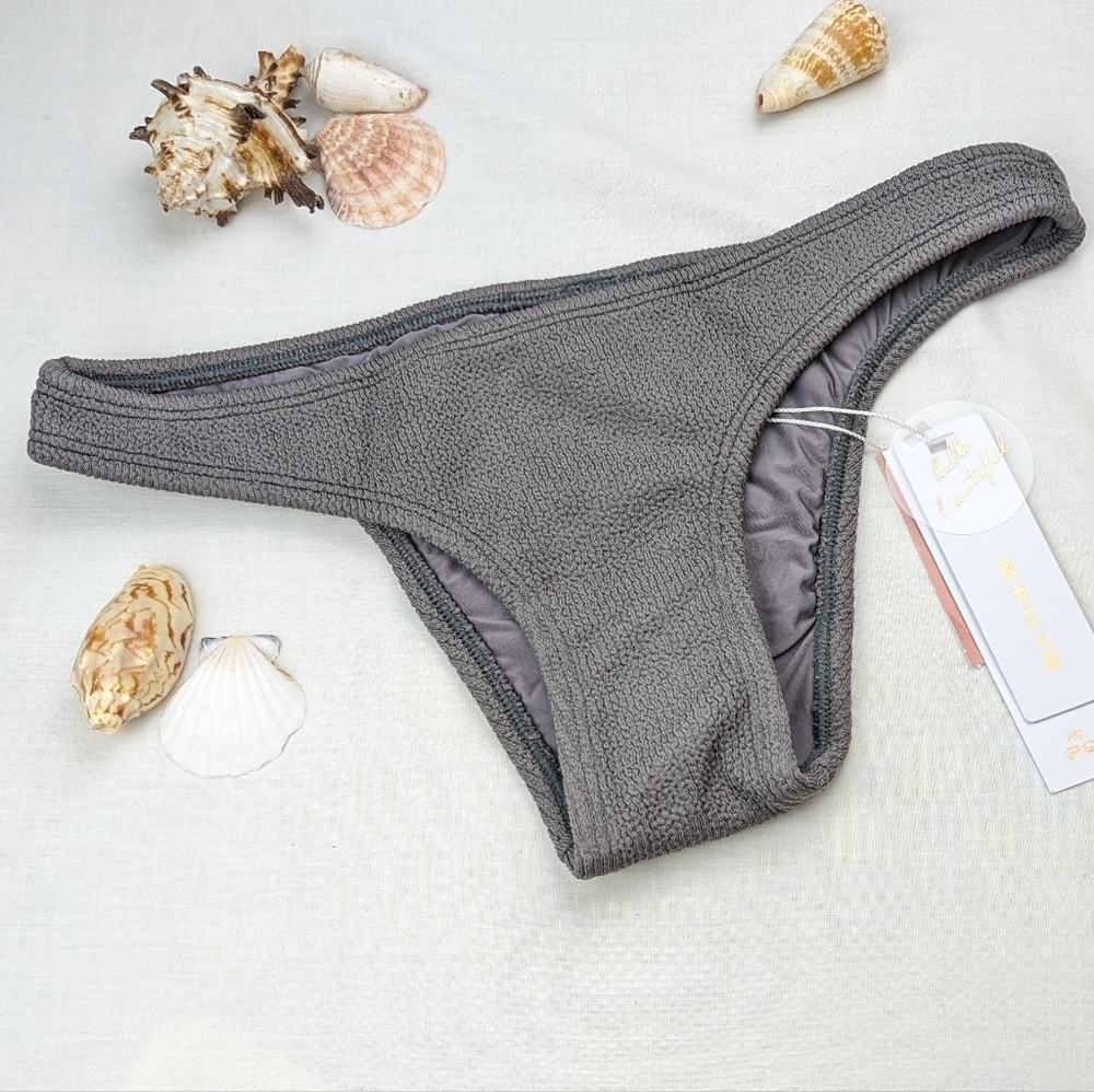 PilyQ Sand Reef- Reef Smocked Teeny Gray Cheeky Bikini Bottom